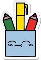 sticker of a cute cartoon pencil pot vector