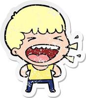 distressed sticker of a cartoon laughing man vector