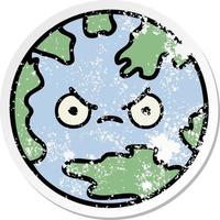 distressed sticker of a cute cartoon planet earth vector
