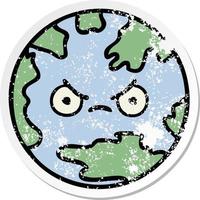 distressed sticker of a cute cartoon planet earth vector