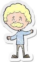 retro distressed sticker of a cartoon happy man with mustache vector