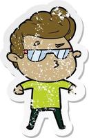 distressed sticker of a cartoon cool guy vector