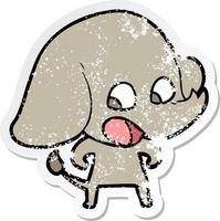 distressed sticker of a cute cartoon elephant vector