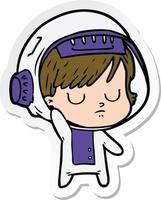 sticker of a cartoon astronaut woman vector