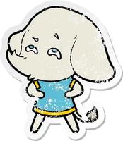 distressed sticker of a cartoon elephant remembering vector