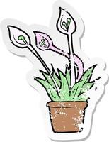 retro distressed sticker of a cartoon orchid plant vector