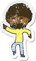 retro distressed sticker of a cartoon seventies style man disco dancing vector