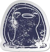 distressed old sticker kawaii of a cute penguin vector