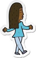 sticker of a cartoon woman shrugging shoulders vector