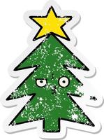 distressed sticker of a cute cartoon christmas tree vector