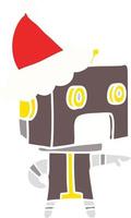 flat color illustration of a robot wearing santa hat vector