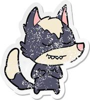 distressed sticker of a friendly cartoon wolf vector