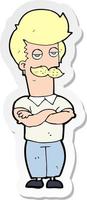 sticker of a cartoon mustache muscle man vector