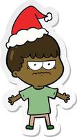 sticker cartoon of a angry man wearing santa hat vector