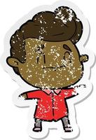 distressed sticker of a happy cartoon man vector