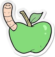 pegatina de una caricatura de manzana con gusano vector