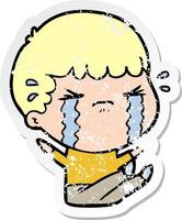 distressed sticker of a cartoon man crying vector