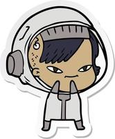 sticker of a cartoon astronaut woman vector