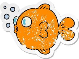 distressed sticker of a quirky hand drawn cartoon fish vector