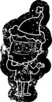 cartoon distressed icon of a happy man wearing santa hat vector