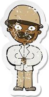 retro distressed sticker of a cartoon man in safari hat vector