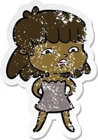 distressed sticker of a cartoon worried woman vector