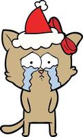 line drawing of a cat wearing santa hat vector