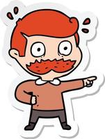 sticker of a cartoon man with mustache shocked vector