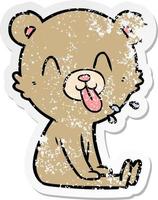 distressed sticker of a rude cartoon bear vector