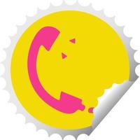 circular peeling sticker cartoon telephone receiver vector