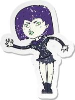 retro distressed sticker of a cartoon vampire girl vector