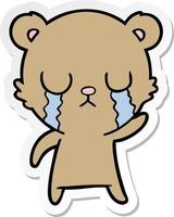 sticker of a crying cartoon bear vector