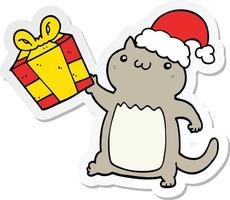 sticker of a cute cartoon christmas cat vector