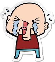 sticker of a cartoon crying bald man vector