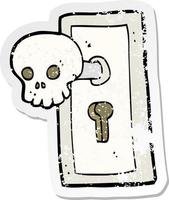 retro distressed sticker of a cartoon spooky door knob vector