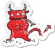 retro distressed sticker of a cartoon little demon vector