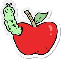 pegatina de una caricatura de manzana con bicho vector