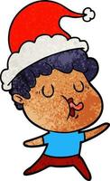 textured cartoon of a man singing wearing santa hat vector