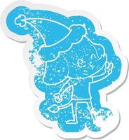 cute cartoon distressed sticker of a elephant wearing santa hat vector