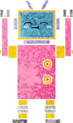 retro illustration style cartoon robot