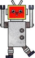 retro grunge texture cartoon happy robot vector