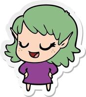 sticker of a happy cartoon elf girl vector