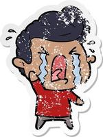 distressed sticker of a cartoon crying man vector