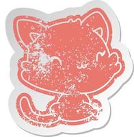 distressed old sticker of cute kawaii kitten vector