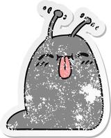 distressed sticker cartoon of a happy kawaii slug vector