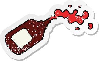 retro distressed sticker of a cartoon squirting blood bottle vector