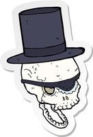 sticker of a cartoon skull in top hat vector