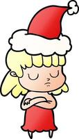 gradient cartoon of a indifferent woman wearing santa hat vector
