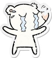 distressed sticker of a cartoon crying polar bear vector