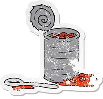 pegatina angustiada garabato de dibujos animados de una lata abierta de frijoles vector
